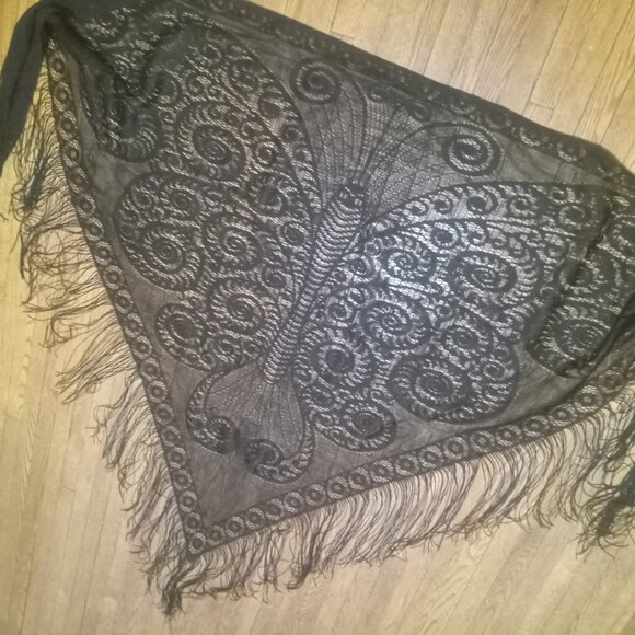 Vintage Large Scarf Xalé Cigana  for dance! Black ButterflyArtDeco!40s! - Picture 1 of 4